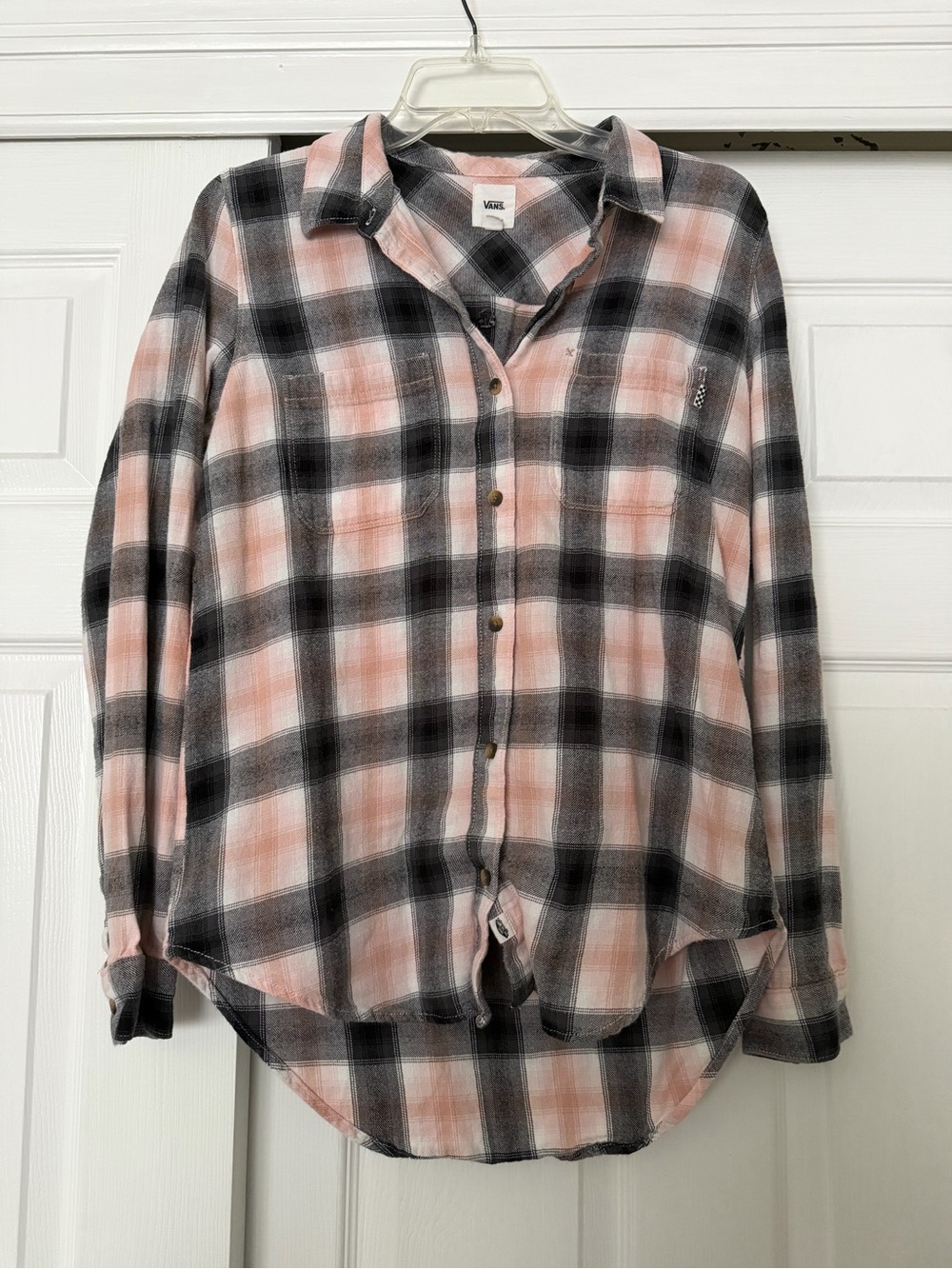 Vans Pink and Black Plaid Long-Sleeve Button-Up Shirt